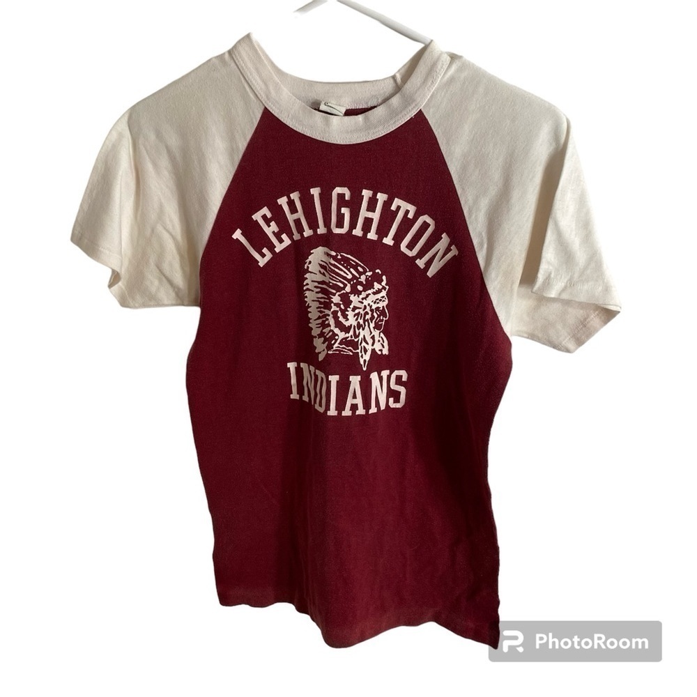 Vintage Lehighton Indians Raglan T-shirt Small Red White Pennsylvania 1970s